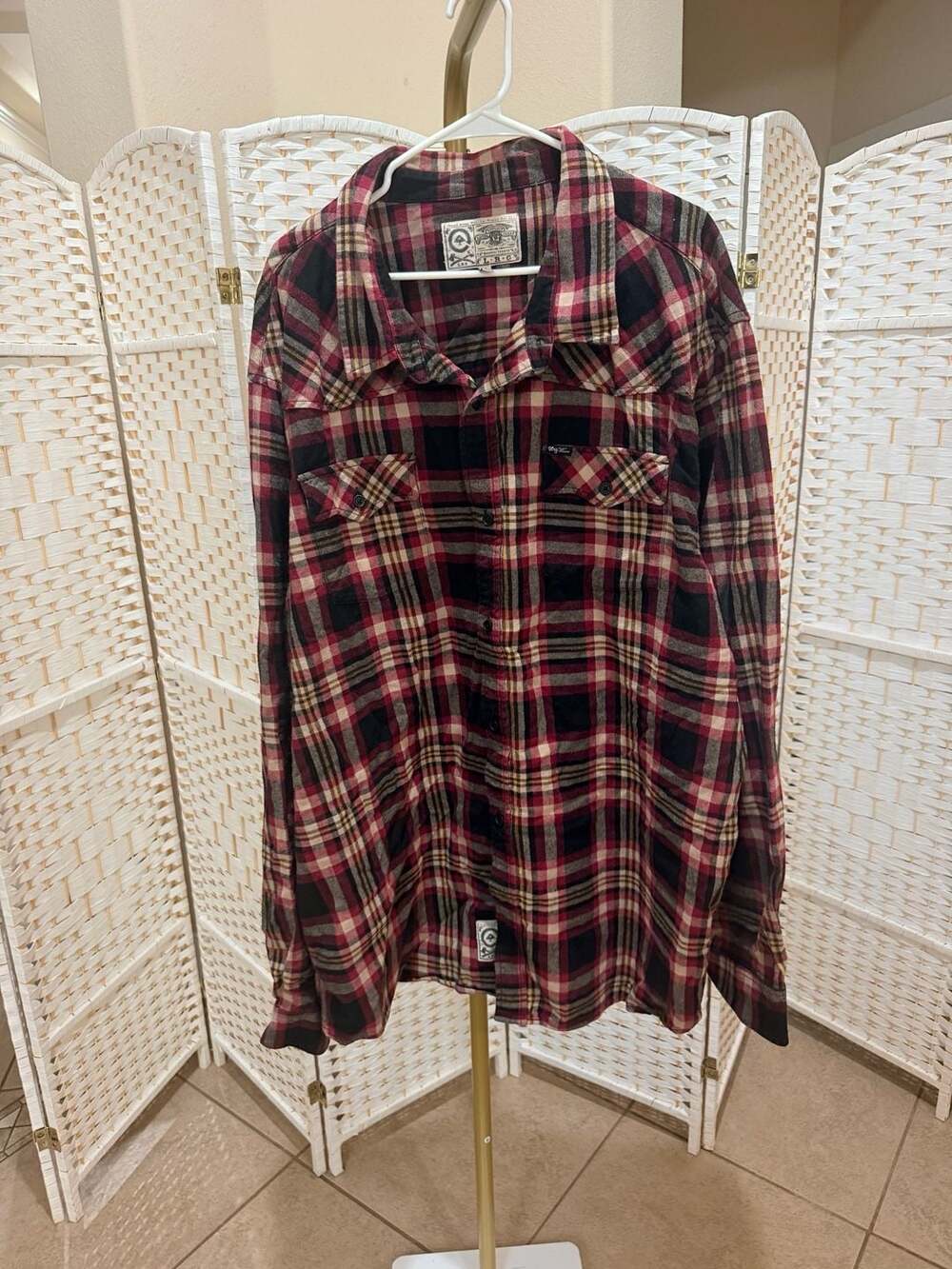 LRG Plaid Flannel Shirt Size 6XL Red Black Long Sleeve Button Up